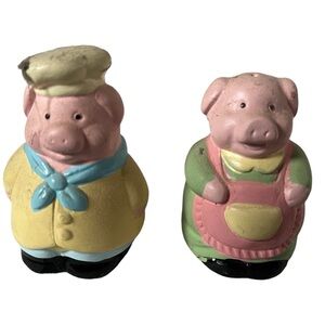 Pig Chef Husband & Wife Ceramic Hand Painted Salt & Pepper Shakers 1980’s 2 1/2”
